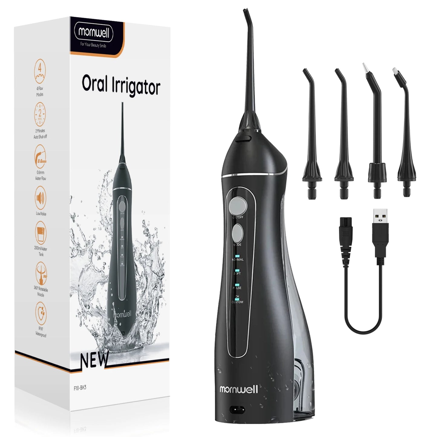 Water Floss Portable Cordless F18 Water Flosser 3 Cleaning Modes Waterproof Rechargeable Water Cleaner 4 Nozzles Clean Gums